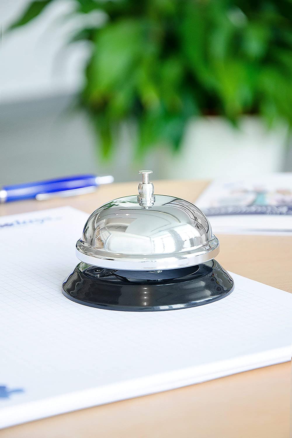 Relaxdays Reception Bell, Tabletop, Hotel Desks & Bars, Clear Sound, Chrome Metal,HxDiam. 6 x 8.5 cm, Silver - Image 2