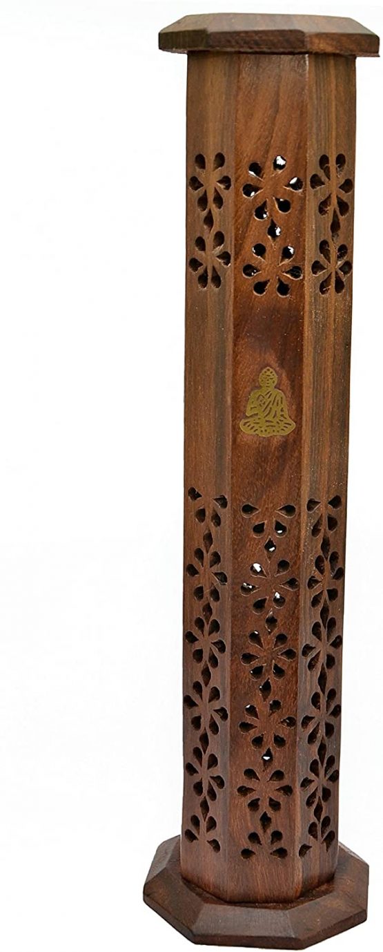Newquay-Bonsai Sheesham Wood Tower Burner-Thai Buddha Incense Stick Holder, Mixed, Height 31cm Base 7.5 x 7.5cm