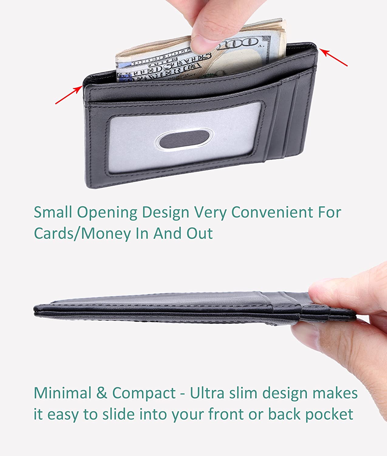 Kinzd Mens Slim Wallet Leather RFID Blocking Front Pocket Wallet Credit ...