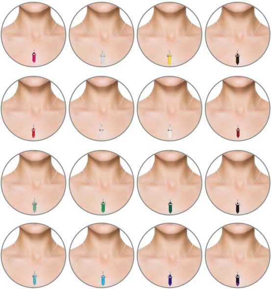 16 Pieces Pointed Quartz Stone Hexagonal Crystal Pendants Bullet Gemstone Pendants with Storage Bag, 16 Colors - Image 3