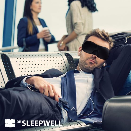 Premium sleep masks, sleeping anywhere with DrSleepwell sleeping mask, black blindfolds opaque, better sleep and no longer suffering from fatigue, eye-wear for light on the plane, workplace, car, unisex for women and men, anti-light, earplugs included - Image 4