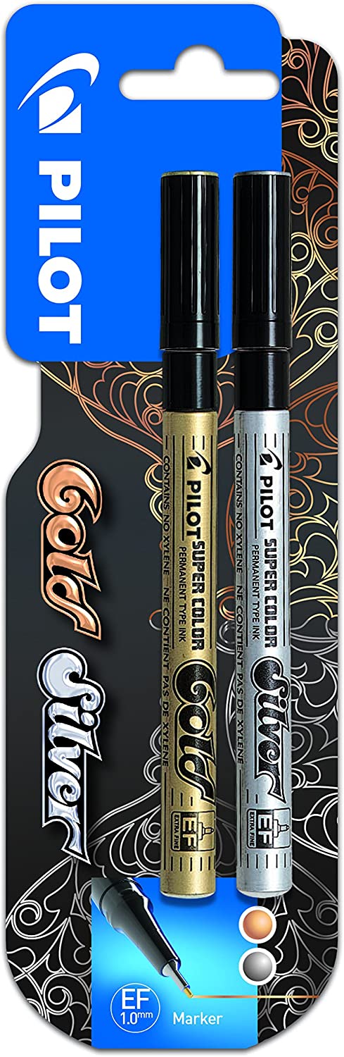 Pilot Super Colour Extra Fine Marker Bullet 1.0 mm Tip - Gold/Silver, Pack of 2, 1 count (Pack of 2)