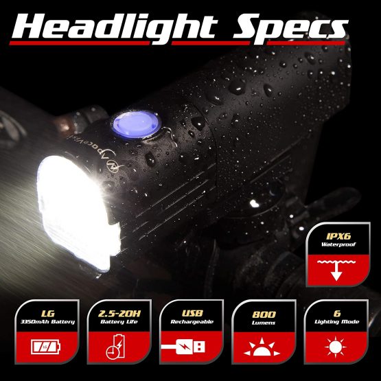 GlareFX Pro800 Bike Lights Set USB Rechargeable - Powerful Bicycle Headlight & LED Tail Light Combo - 800 Lumens Super Bright IPX6 Waterproof MTB Road Commuter Front and Back Cycle Lights - Image 2