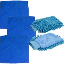 TaylorHe Car Wash Cleaning Kit Set of Dry or Wet Double Sided Mitts/Gloves and Microfibre Lint Free Cloths/Towels (2 x Mitts + 3 x Cloths)