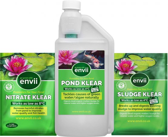 envii Annual Pond Treatment – Pond Klear, Sludge Klear and Nitrate Klear Treat Sludge, Algae and Green Water