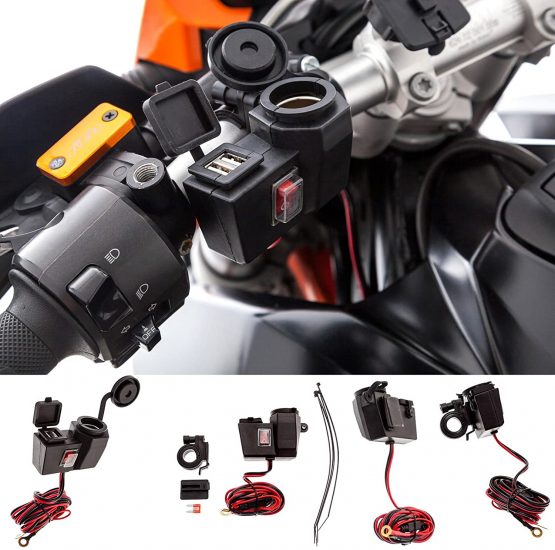 UltimateAddons® Motorcycle 5V 3.1 Amp Power Supply 2 USB Ports & Cigarette Socket Handlebar Mount