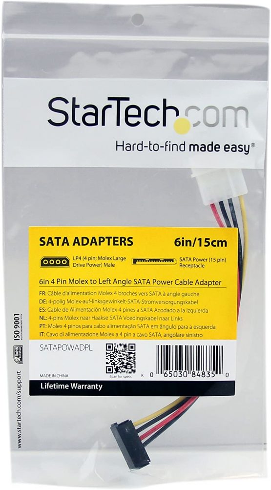 StarTech 6in 4 Pin LP4 to Left Angle SATA Power Cable Adapter - LP4 to SATA Power Adapter (SATAPOWADPL), White/Black - Image 4