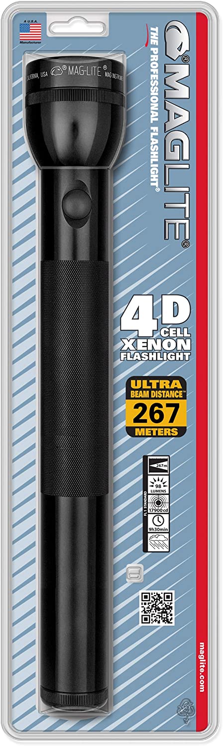 MAGLITE 4 D Cell Blister Pack Flashlight-Black, Aluminium, 4 Cell in Blister Pack