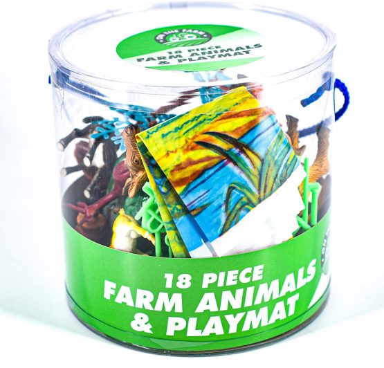 KandyToys 18 Piece Farm Animal Play Set in Tub – Farming Playset with Toy Farm Animals and Play Mat