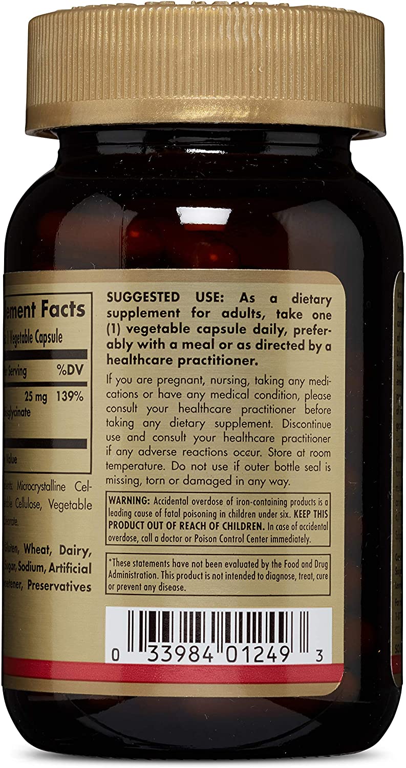 Solgar Gentle Iron (Iron Bisglycinate) 20 mg Vegetable Capsules - Pack of 90, Brown, 90 count (Pack of 1) - Image 3
