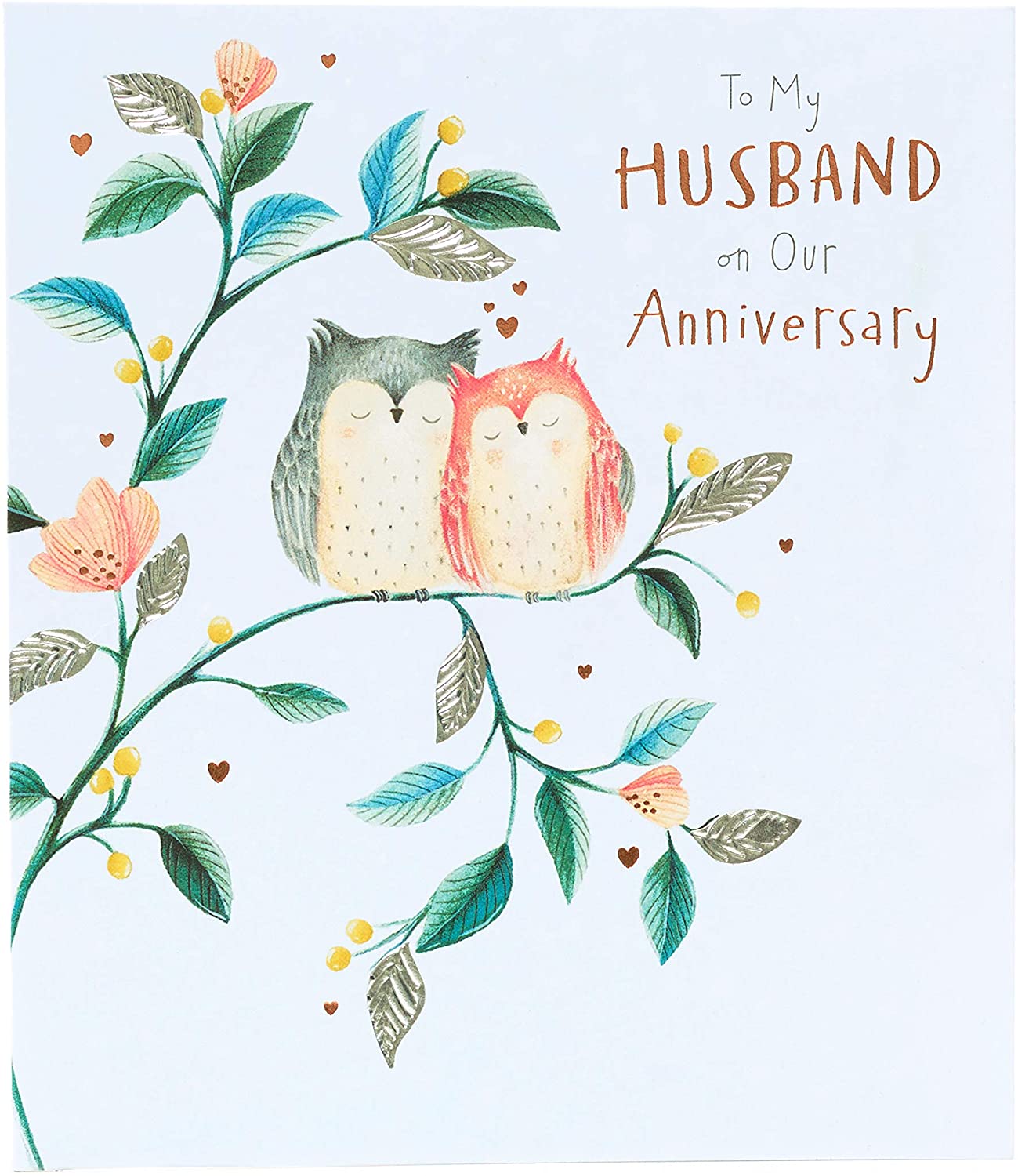 UK Greetings - To My Husband On Our Anniversary Greeting Card Foiled Greetings Cards, Light Blue, 159mm x 184mm