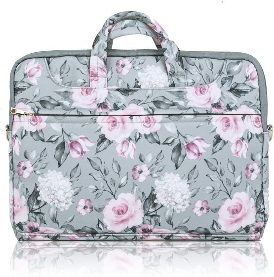 TaylorHe 15.6 inch 15 inch 16 inch Poly Canvas Laptop Shoulder Bag with Patterns, Side Pockets Handles and Detachable Strap Elegant Vintage Roses - Image 3