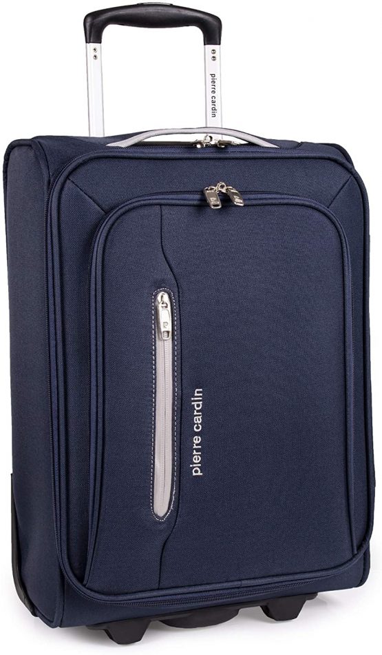 Pierre Cardin Cion Soft Sided Luggage with Stress Tested Durable Wheels | Telescopic Drag Handle Suitcase with Packing Straps CL610M (Carry On, Navy & Grey)