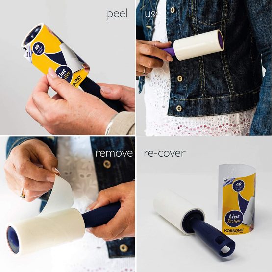 Korbond 6 Pack of 7.4m Lint Rollers–294 Sticky Easy Peel Sheets -for ALL FABRIC TYPES- Removes Dust and Fluff from Furniture, Upholstery, Laundry, Washing Machine, & Carpet-Leaves NO RESIDUE-Odourless - Image 2