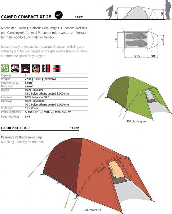 VAUDE Uni Campo Compact XT 2P 2-Person-Tent, Terracotta, One Size - Image 3