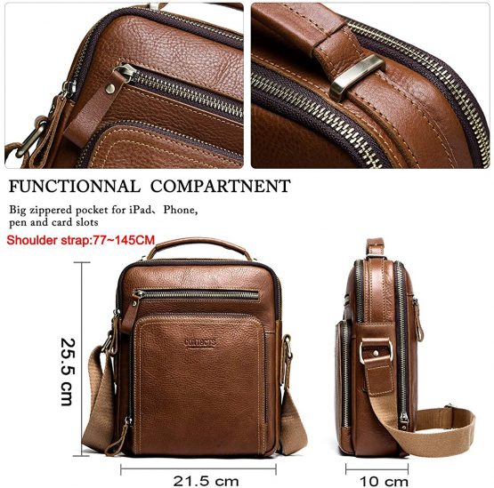 Contacts Genuine Leather Mens 10.7 Inch Laptop Mini Messenger Businessi Crossbody Tab Bag Travel Tote School Shoulder bag - Image 3