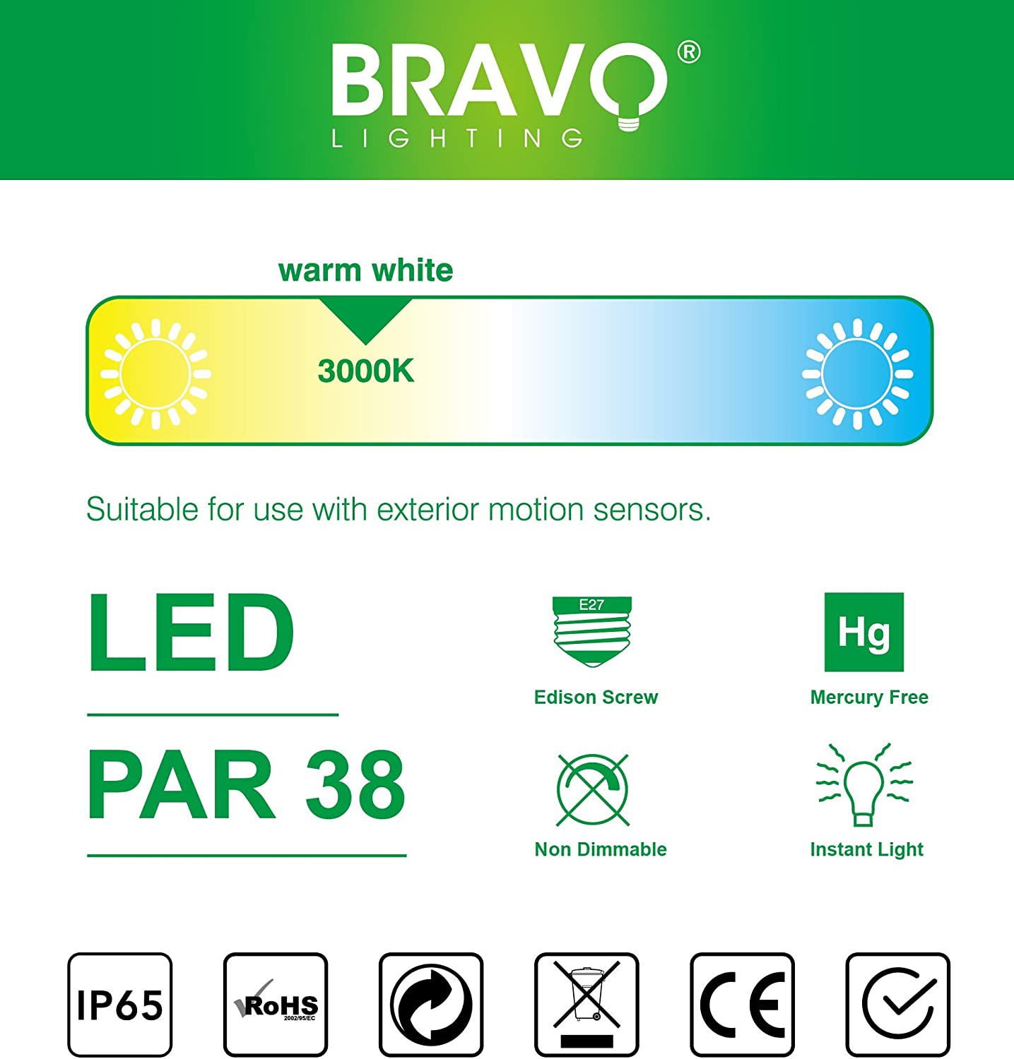 Bravo Lighting PAR38 16W IP65 LED E27 Equivalent To 150 W Halogen Lamp, 3000 K, Warm White, Warm White K - Image 2