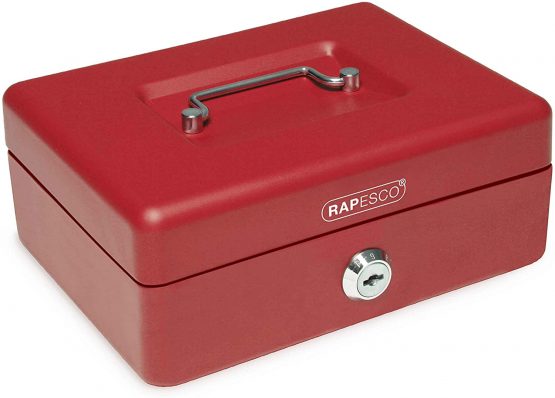 Rapesco SB0008R1 8-inch (20 cm) Cash Box with Keys Metal, Red