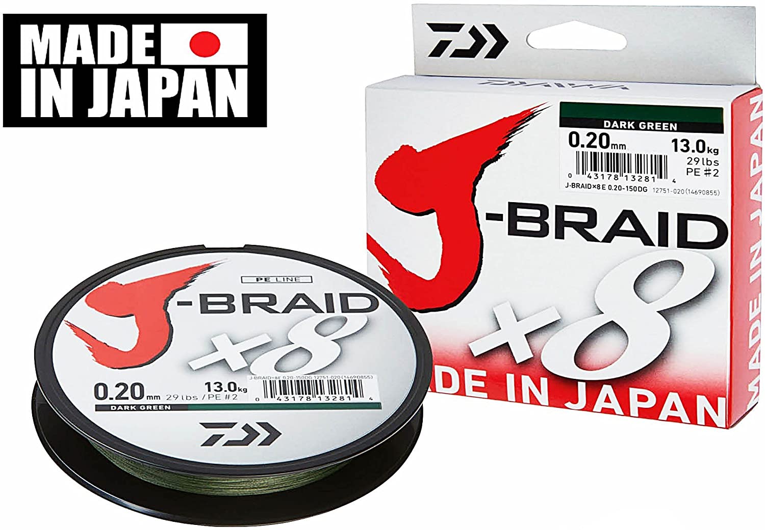 Daiwa J-Braidx8 37.5Lb .22Mm-500M Dark Green, 17kg/37.5lbs