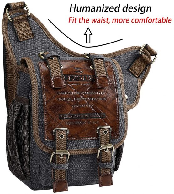 S-ZONE Mens Vintage Canvas PU Leather Military Utility Shoulder Messenger Bags, S, Dark Grey - Image 3