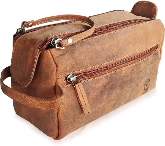 Leather Wash Bag for Men - Handcrafted Toiletry Bag for All Your Travel ToiletriesMediumBrown