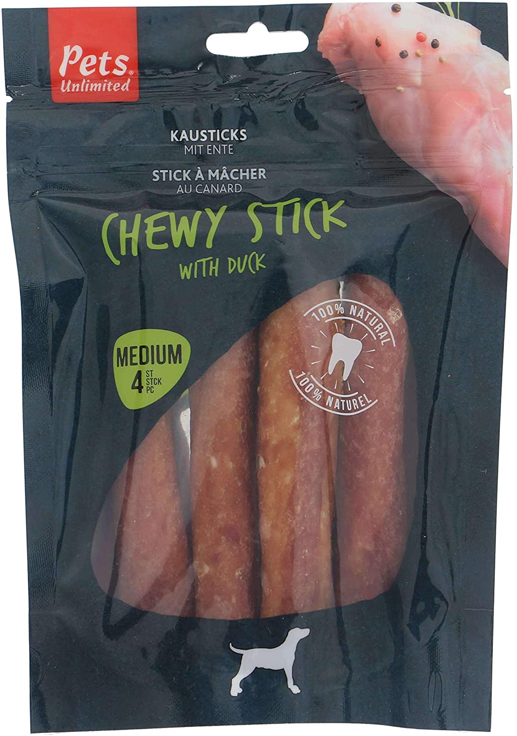 Rosewood Medium Chewy Sticks for Dogs - Made with Duck, Grain Free Chews, High Protein Dog Treats, By Pets Unlimited (4pc, 100g)