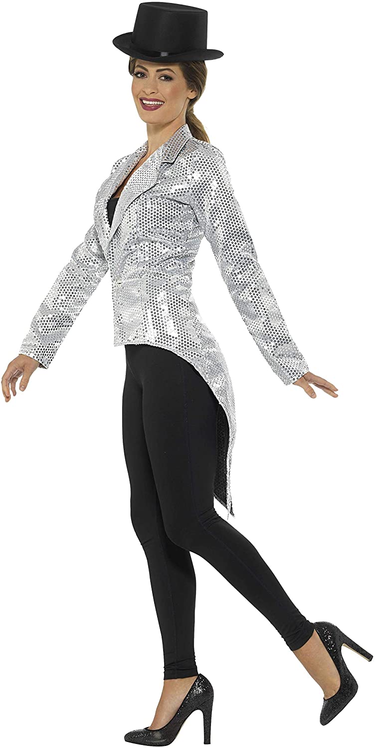 Smiffys 21153S Sequin Tailcoat Ladies Jacket, Silver, S - UK Size 08-10 - Image 2