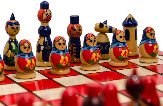 Lovely MATRYOSHKA - 42 cm / 16.5 in Wooden Hand Painted Decorative Chess Set (RED) - Image 3