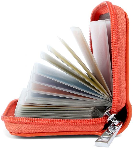 Credit Card Holders Women Ladies Leather Credit Card Wallets for Women Ladies 26 Card Slots RFID Protector (Orange)