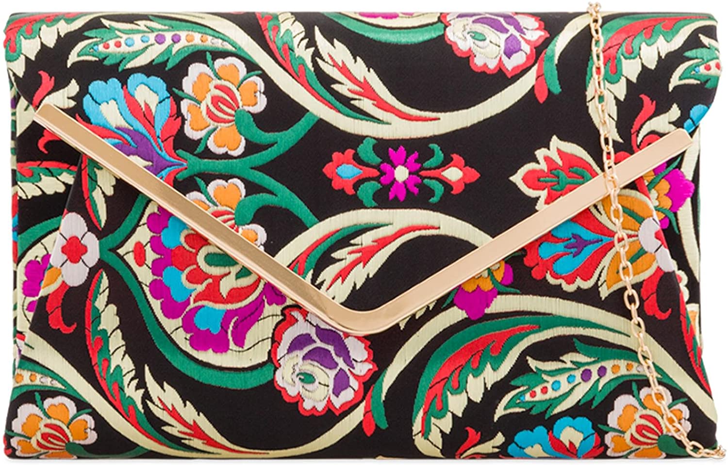Purple Possum® Clutch Bag Black Satin Floral Evening Bag, Ladies Large Pink Purple Blue Green Flowers Shoulder Bag