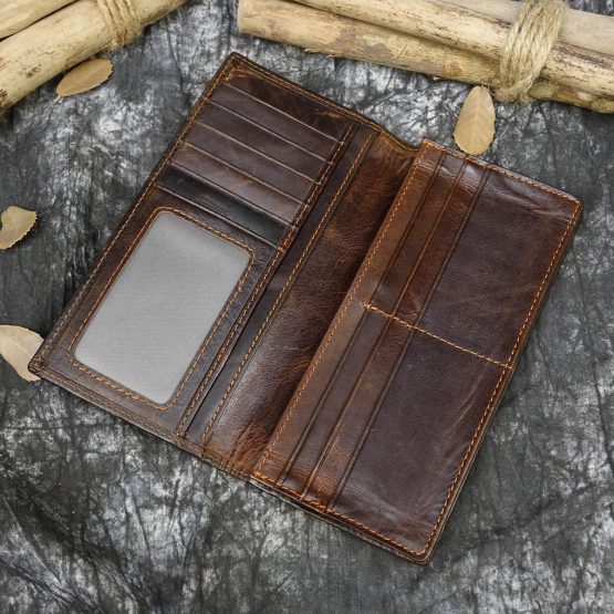 Mens Genuine Leather Travel Long Bifold Wallet with Chain Biker Wallet Vintage Chain Wallet with Zipper Pocket (Embossed Dragon) - Image 3