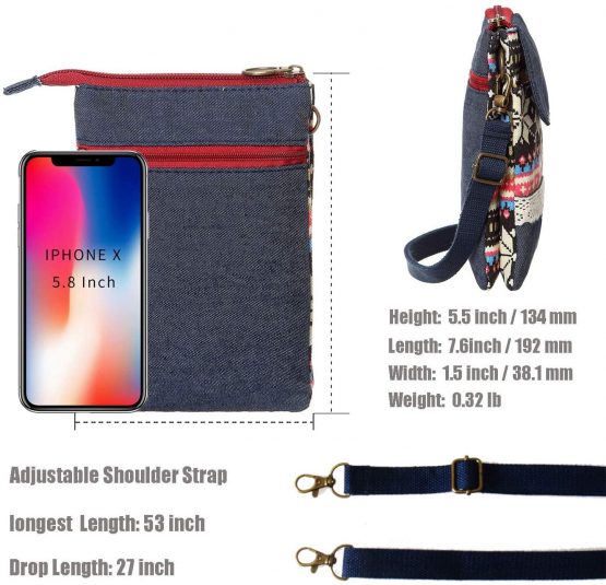 LassZone Small Canvas Crossbody Phone Bag National Pattern Handbags Purse Wallet Change Pouch Bags for Women Girls - Image 4