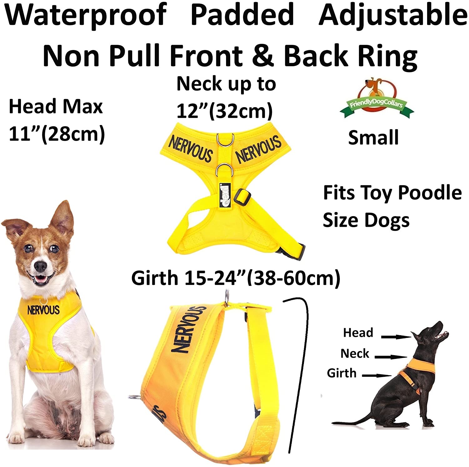 Dexil NERVOUS (Give Me Space) Yellow Colour Coded Non-Pull Front and Back D Ring Padded and Waterproof Vest Dog Harness PREVENTS Accidents By Warning Others Of Your Dog In Advance (S) - Image 2