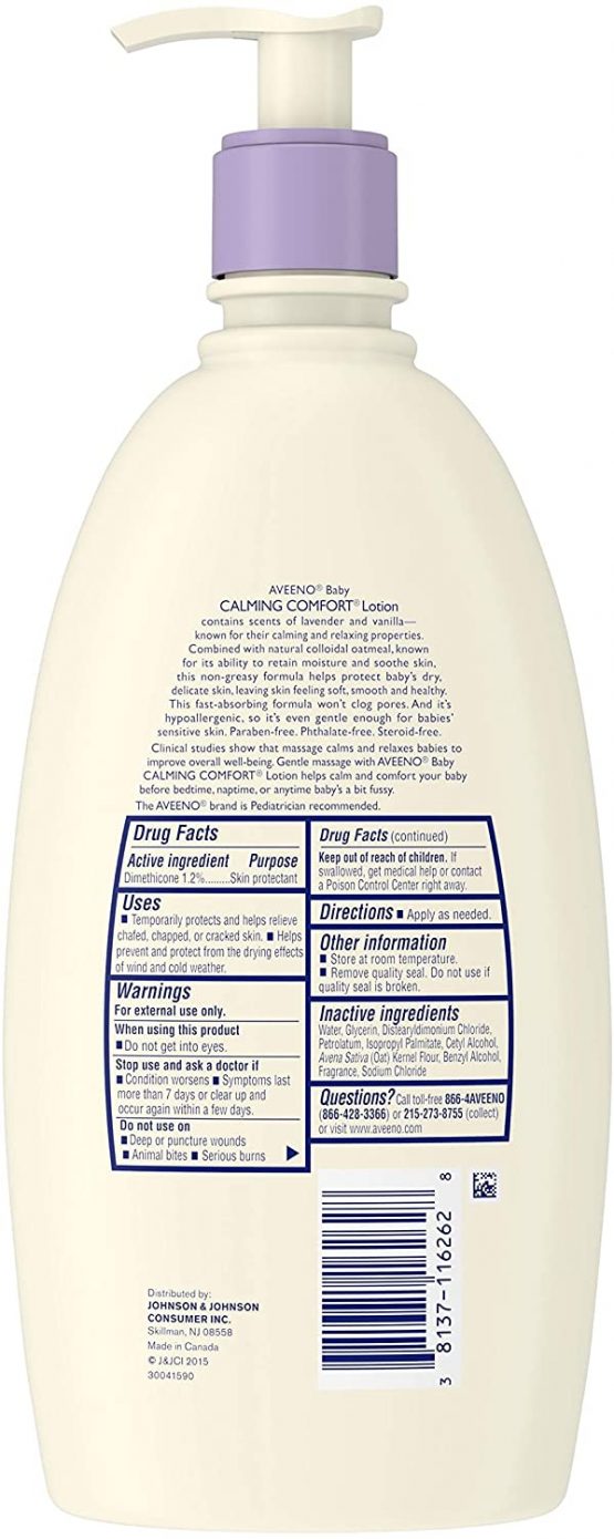 Aveeno Baby Calming Comfort Moisturizing Lotion, Lavender and Vanilla, 18 Oz. - Image 3