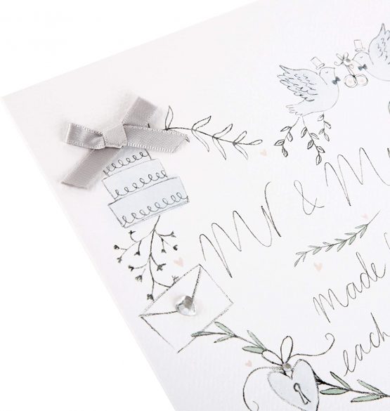 Mr & Mr Wedding Congratulations Card from Hallmark - Contemporary Design with Gem and Ribbon Attachments - Image 3