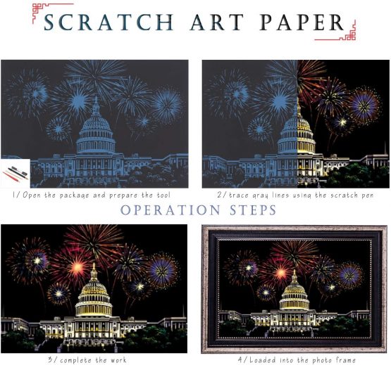 SiYear Scratch Paper Rainbow Painting Sketch, City Series Night Scene,Scratch Painting Creative Gift,Scratchboard for Adult and Kids with 4 Tools - Image 2