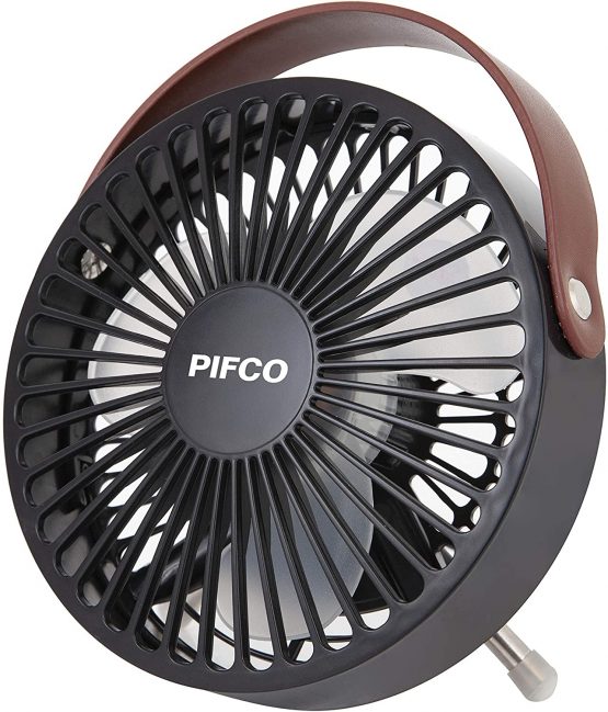 Pifco P55003 Mini Fan, USB Fan, Compact and Lightweight, Desk Fan, Leather Strap Detail, Plastic, Black