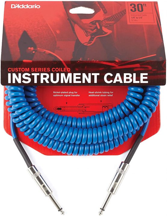 D'Addario Coiled Instrument Cable, 30' - Blue - Image 2