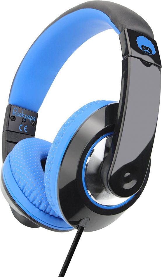 Rockpapa Comfort+ Adjustable Over Ear Headphones Headsets with Microphone & Volume Control for Kids Childs Teens Adults, Mobile Laptops Tablet CD/DVD MP3/4 Black Blue