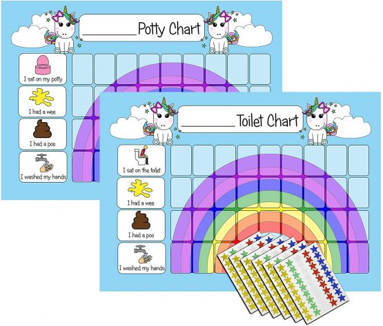 kids2learn Girls Unicorn Potty Training & Toilet Training Reward Chart Pack (2 Charts) & 270 Star Stickers