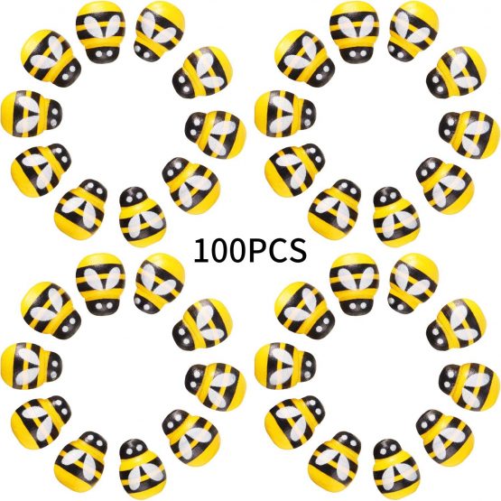 100 Pieces Tiny Wooden Bee Self Adhesive Bee Mini Wooden Bee Wooden