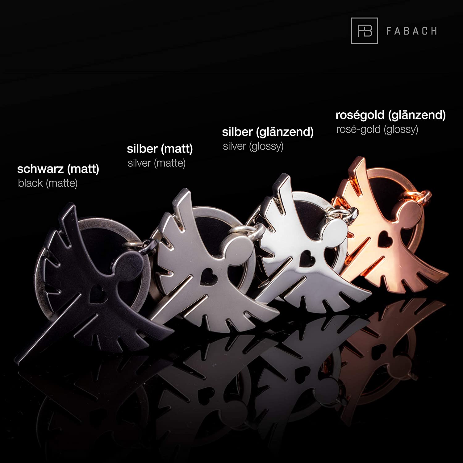 FABACH Guardian Angel Keyring with Heart, Elegant Angel Pendant made of Metal in Silver, Rose-gold, Black - Image 2