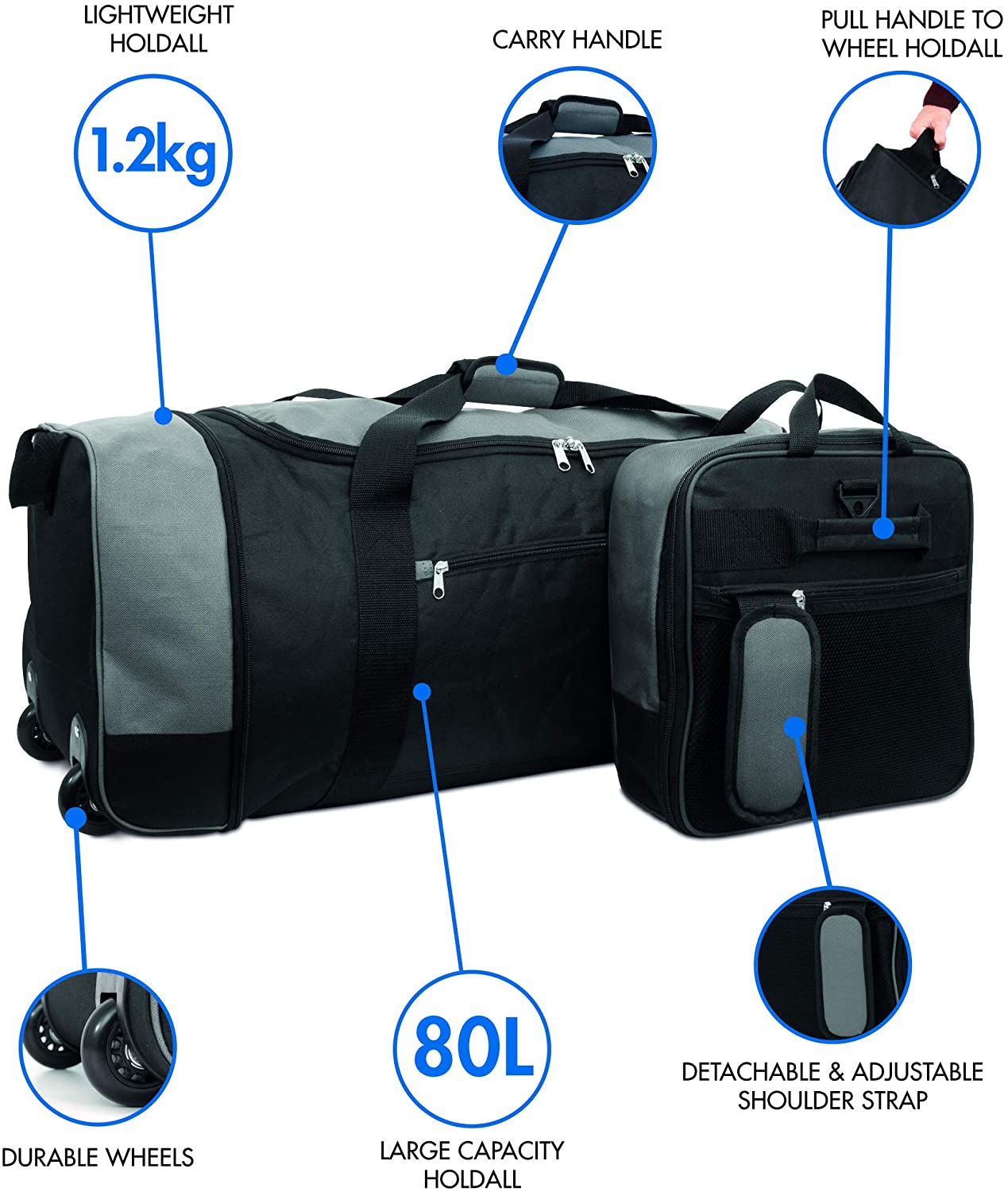 iN Suitcase Large, 32” Foldable Wheeled Holdall, 80L Capacity, Large Suitcase and Travel Bag with Wheels - Image 4