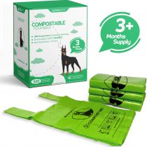 Alpha Pets Compostable Dog Poo Bags With Easy-Tie Handles - 320 Medium-Large Biodegradable Cornstarch Pet Waste Bags - 3 Month Supply With Dispenser Box