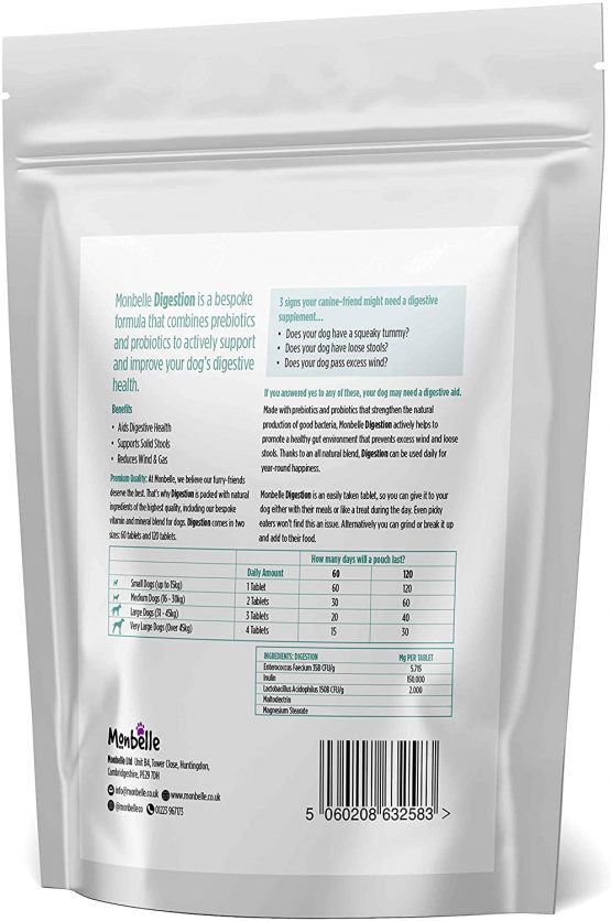 Monbelle Dog Digestive Health Supplements - Helps Digestive Disorders, Diarrhoea and Loose Stools in Dogs All Ages & Breed - Keeps Canine Solid Stools Vet Endorsed – 120 Tablets UK Manufactured - Image 2
