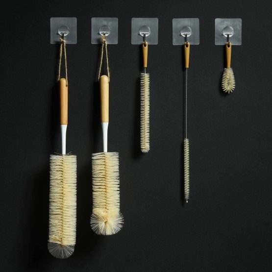 ALINK 5-Pack Bottle Brush Cleaner Set - Long Bamboo Handle Water Bottle Straw Cleaning Brush for Washing Narrow Neck Beer Wine Decanter, Baby/Sports Bottle, Kombucha,Thermos, Contigo, HydroFlask - Image 2
