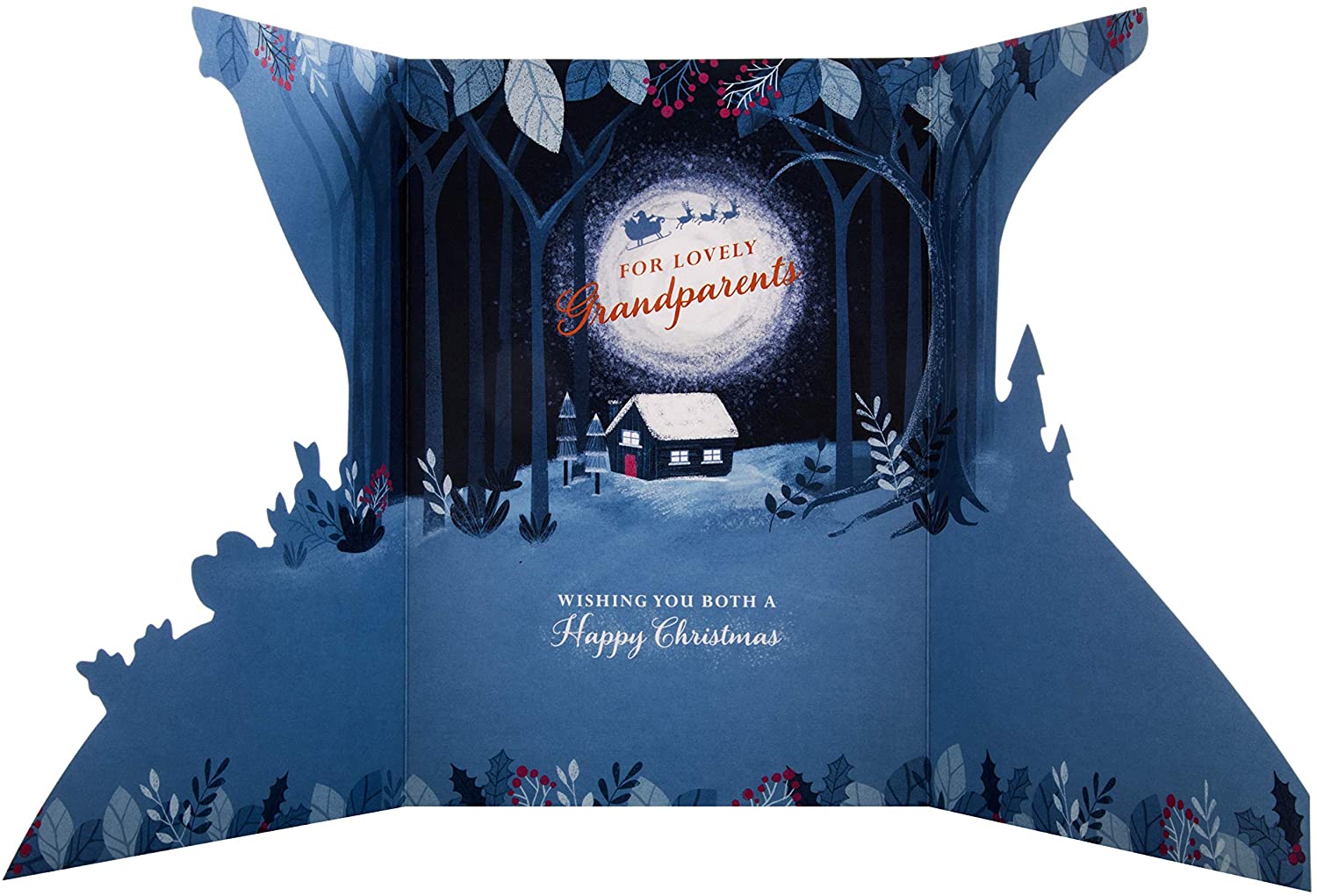 Hallmark Christmas Card for Grandparents - Traditional Rabbit Design, Blue, Purple & Silver, 22.8 cm by 15.9 cm - Image 4