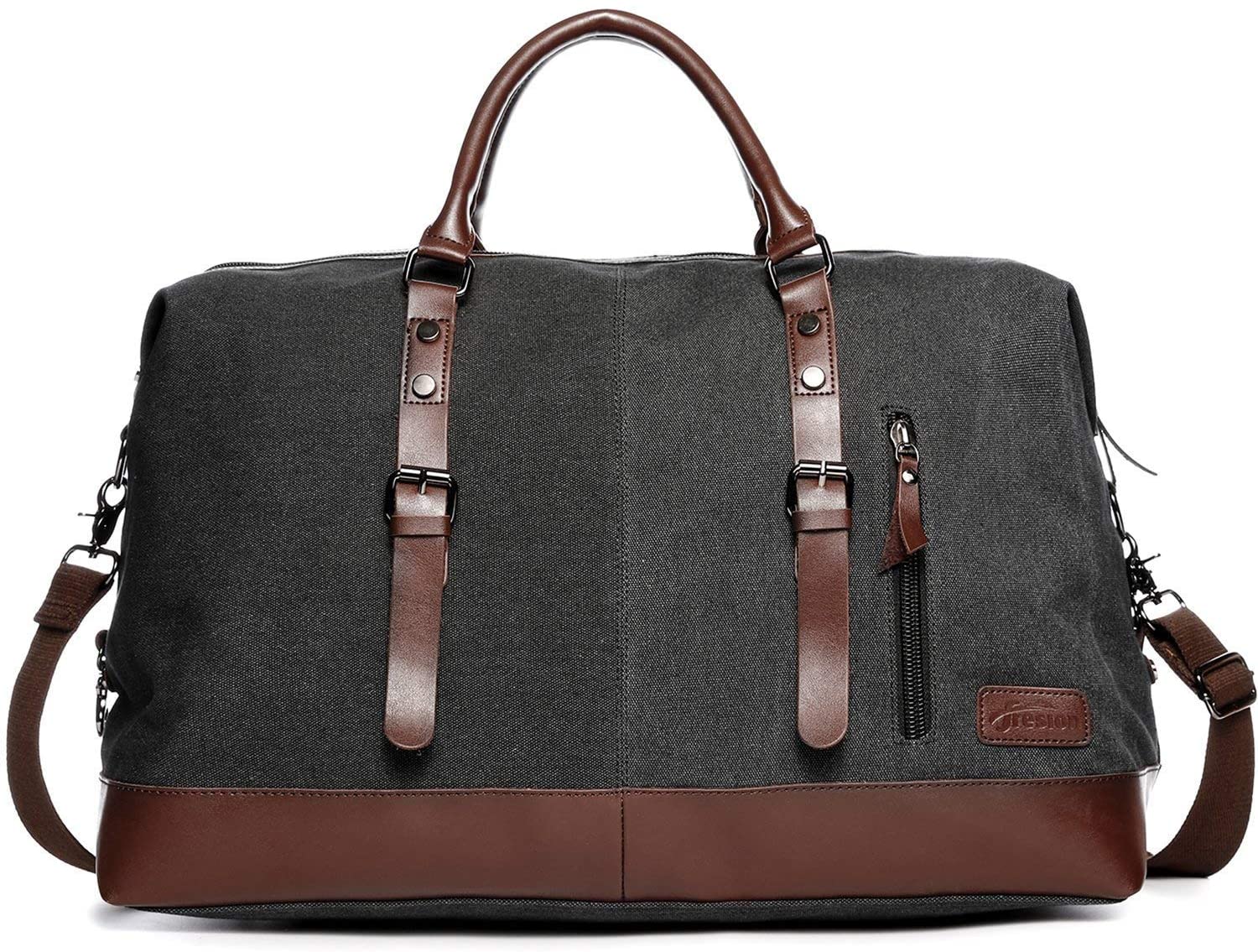 TILEMALL Oversized Canvas Holdall Travel Carry On Duffel Bags Plus Handbag Shoulder Bag Crossbody Overnight Weekend Bag Unisex Travel Holdall Handbag with PU Leather Handle (Black) - Image 2