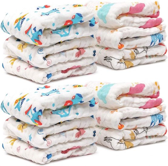 Chuckle - 12 Extra Soft 6 Layered Muslin Squares for Babies - 30x30cm.
