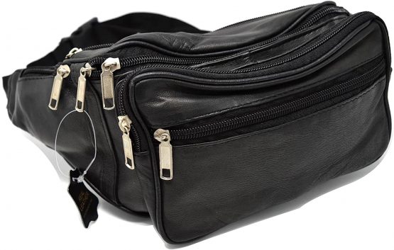 Leather Waist Bag Bum Bag Travel Pouch Pack 5 zips